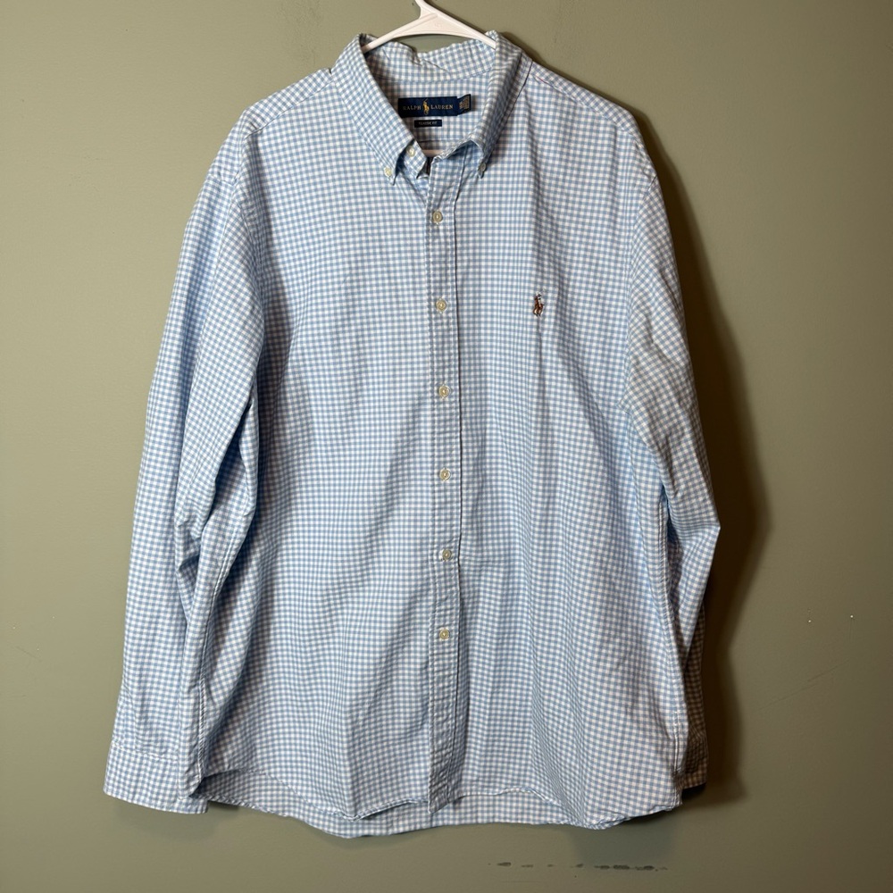 Men’s Ralph Lauren Classic Fit‎ Long Sleeve Dress Shirt Blue/White Check XXL